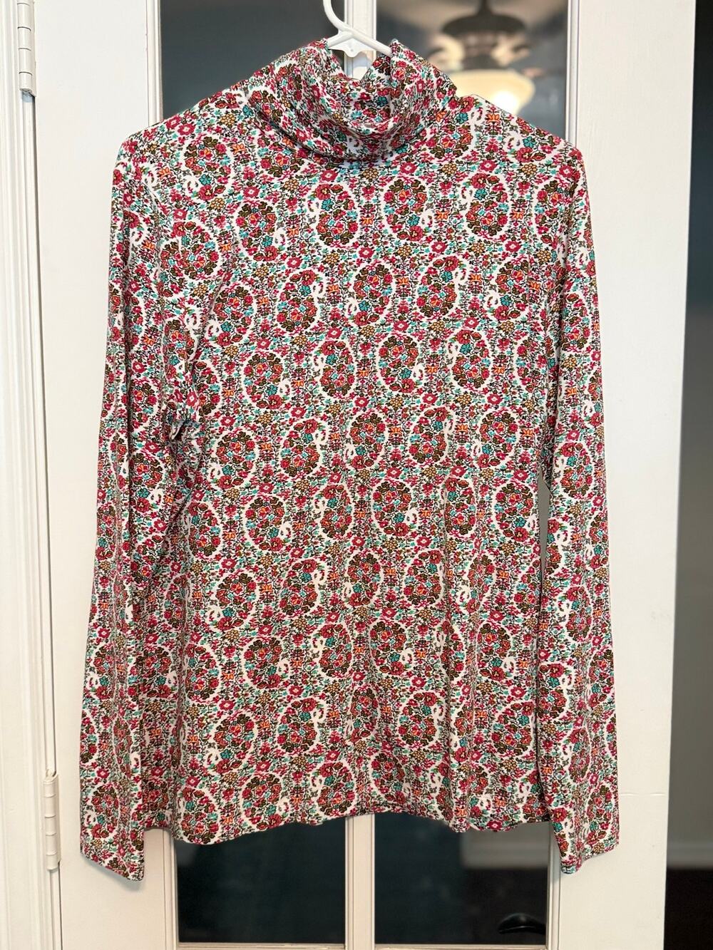 Lands’ End Floral Paisley Fall Turtleneck long sleeve Top Size Large